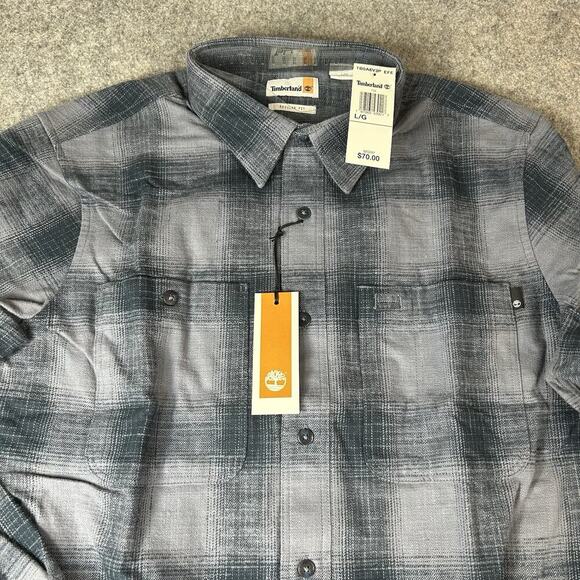 Timberland Windham Heavy Weight Flannel Mens Large Blue Plaid Workwear - Picture 3 of 8